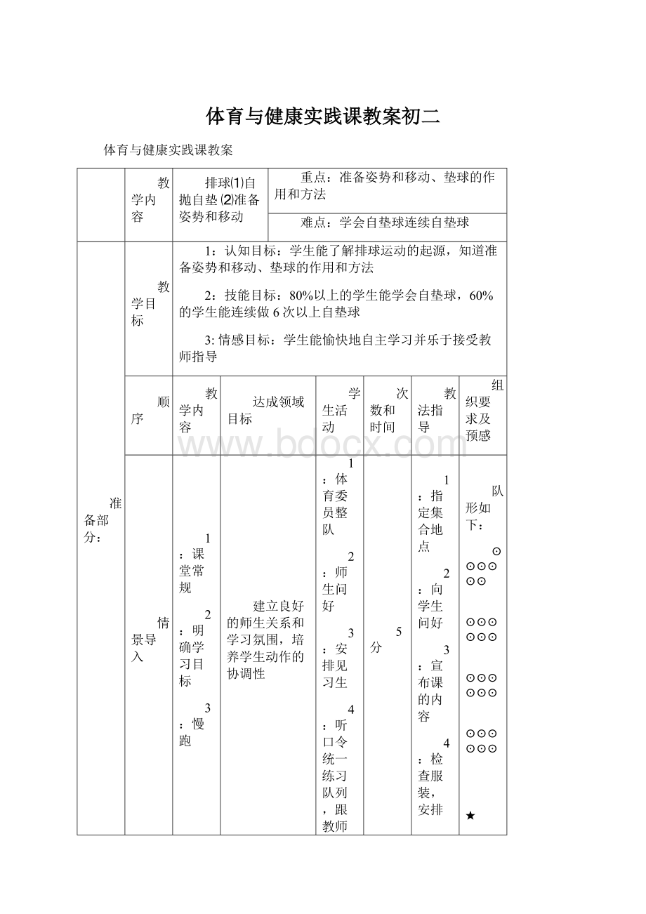 体育与健康实践课教案初二Word文件下载.docx_第1页