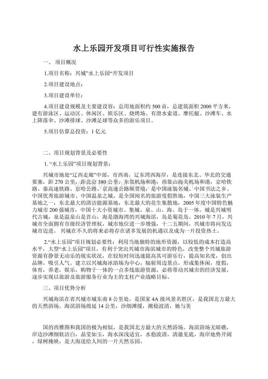 水上乐园开发项目可行性实施报告Word文档格式.docx_第1页