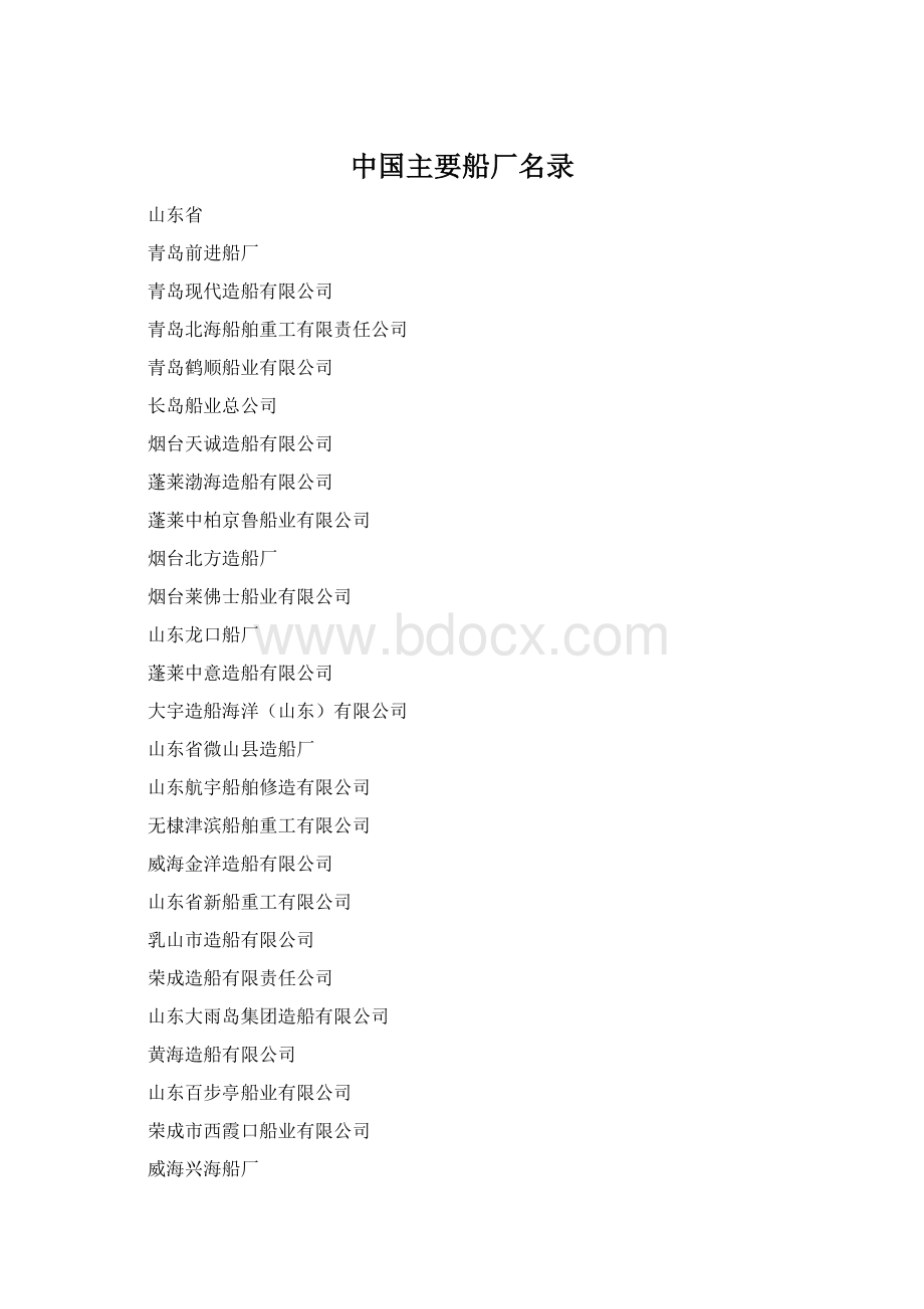 中国主要船厂名录Word文档格式.docx_第1页