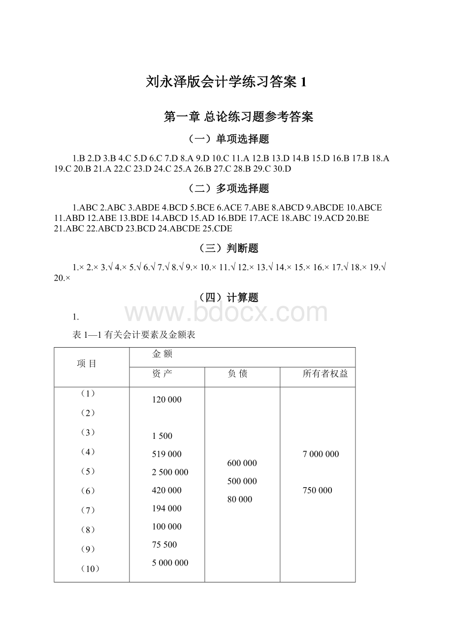 刘永泽版会计学练习答案1Word文档下载推荐.docx