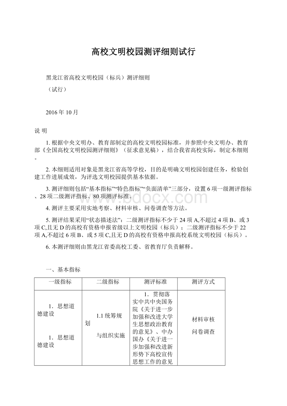 高校文明校园测评细则试行Word文档格式.docx