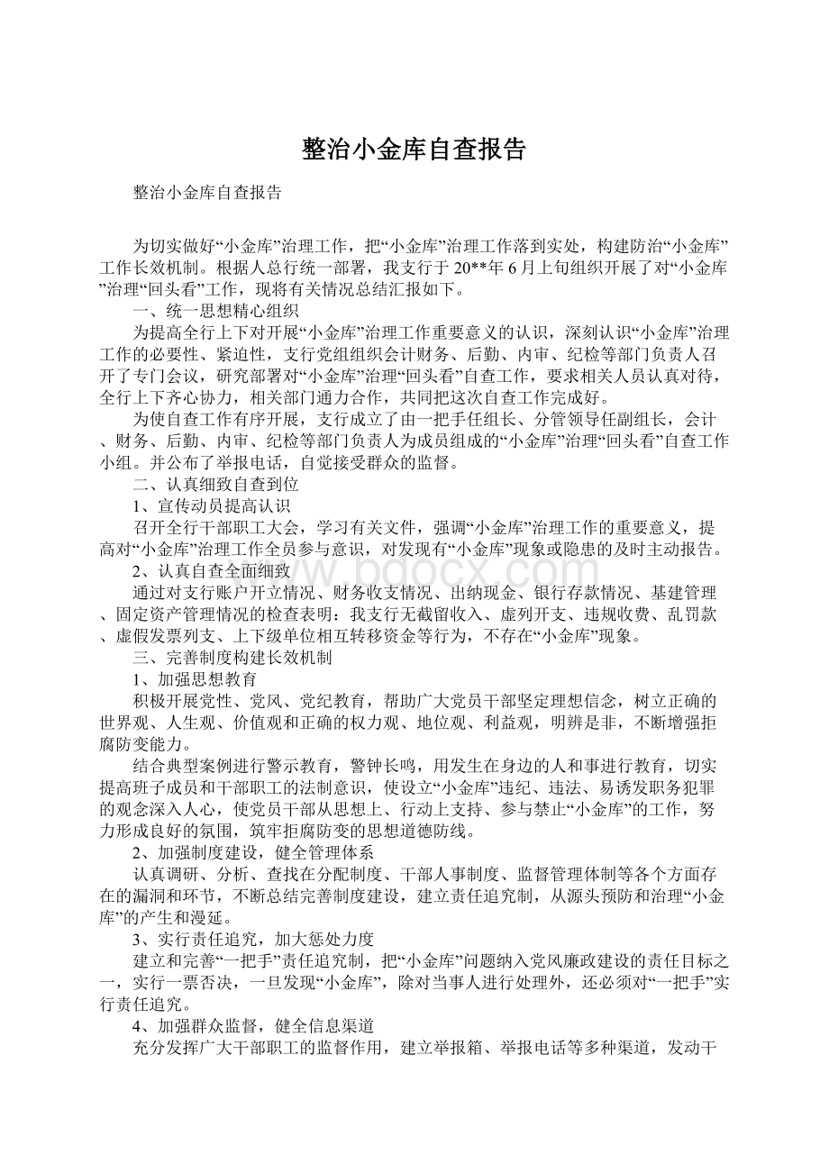 整治小金库自查报告.docx_第1页