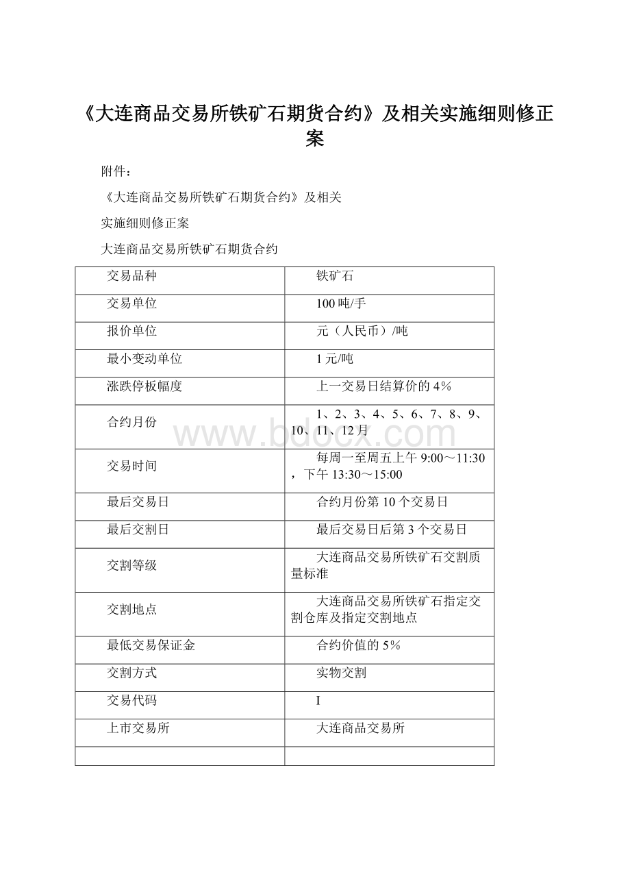 《大连商品交易所铁矿石期货合约》及相关实施细则修正案.docx_第1页