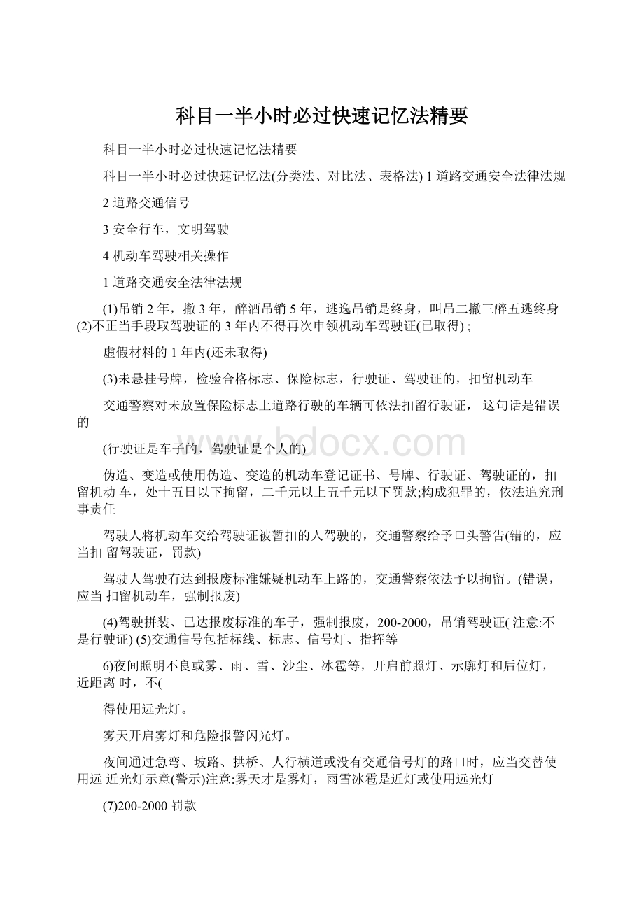 科目一半小时必过快速记忆法精要.docx