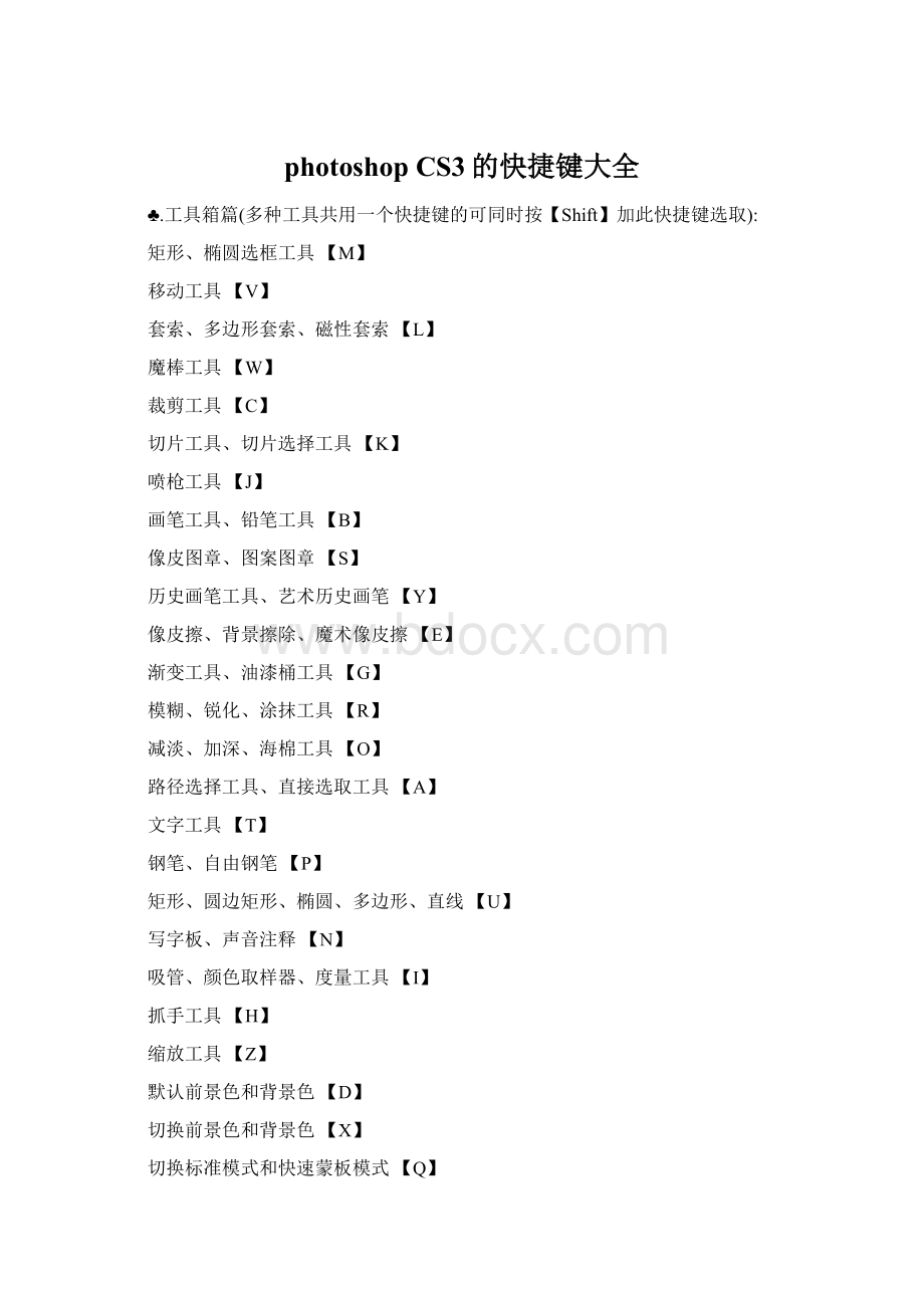 photoshop CS3的快捷键大全Word下载.docx_第1页