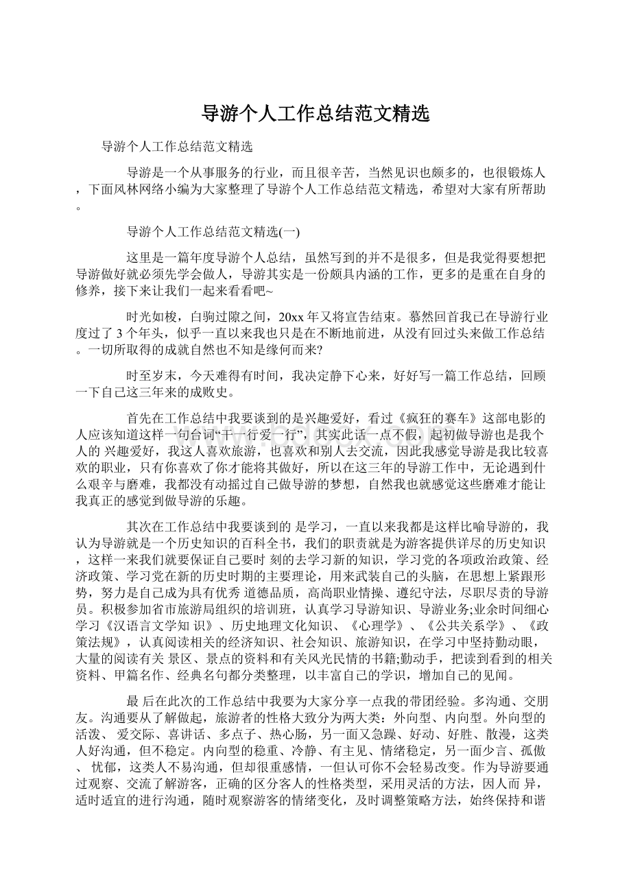 导游个人工作总结范文精选Word下载.docx