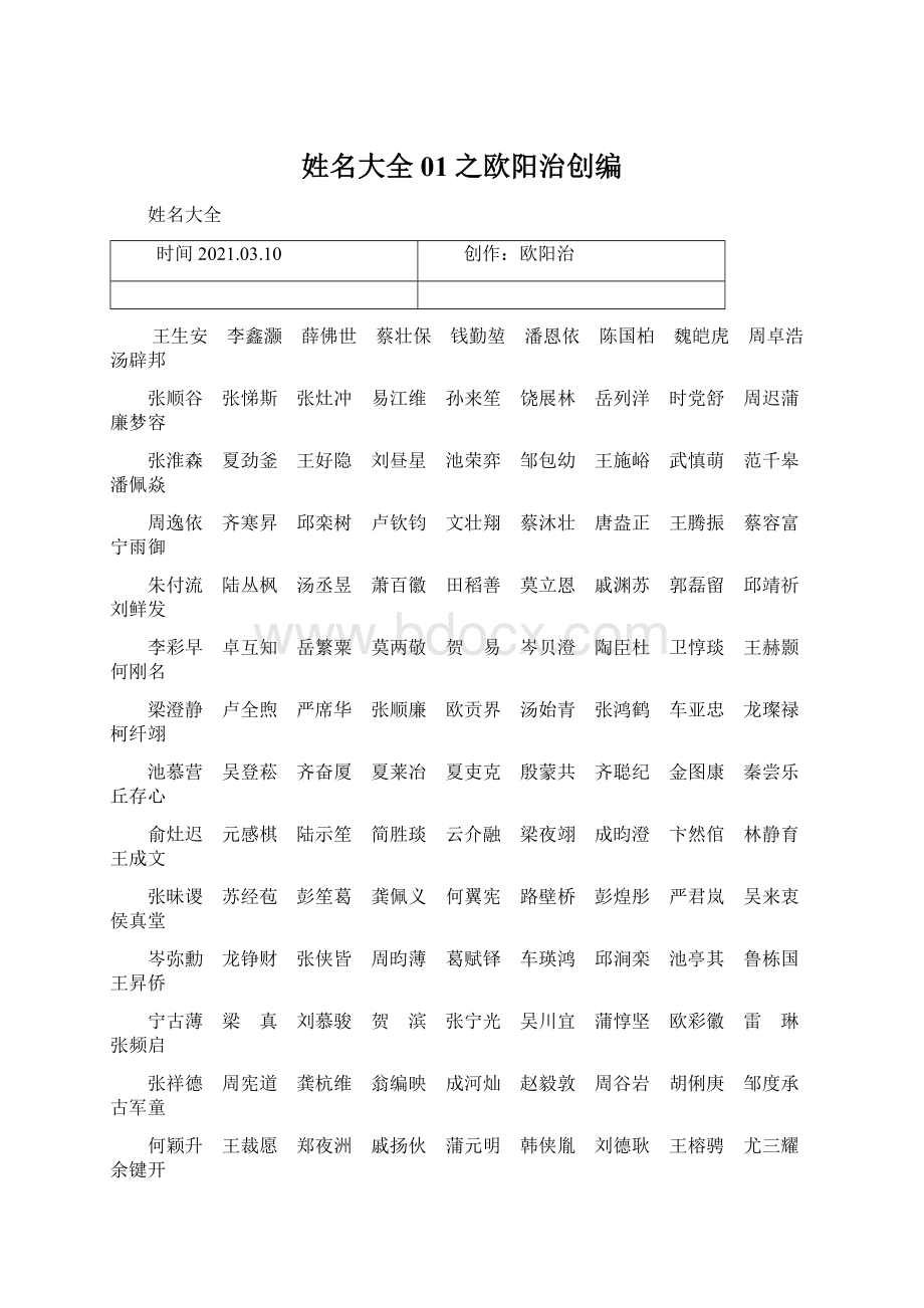 姓名大全01之欧阳治创编.docx_第1页