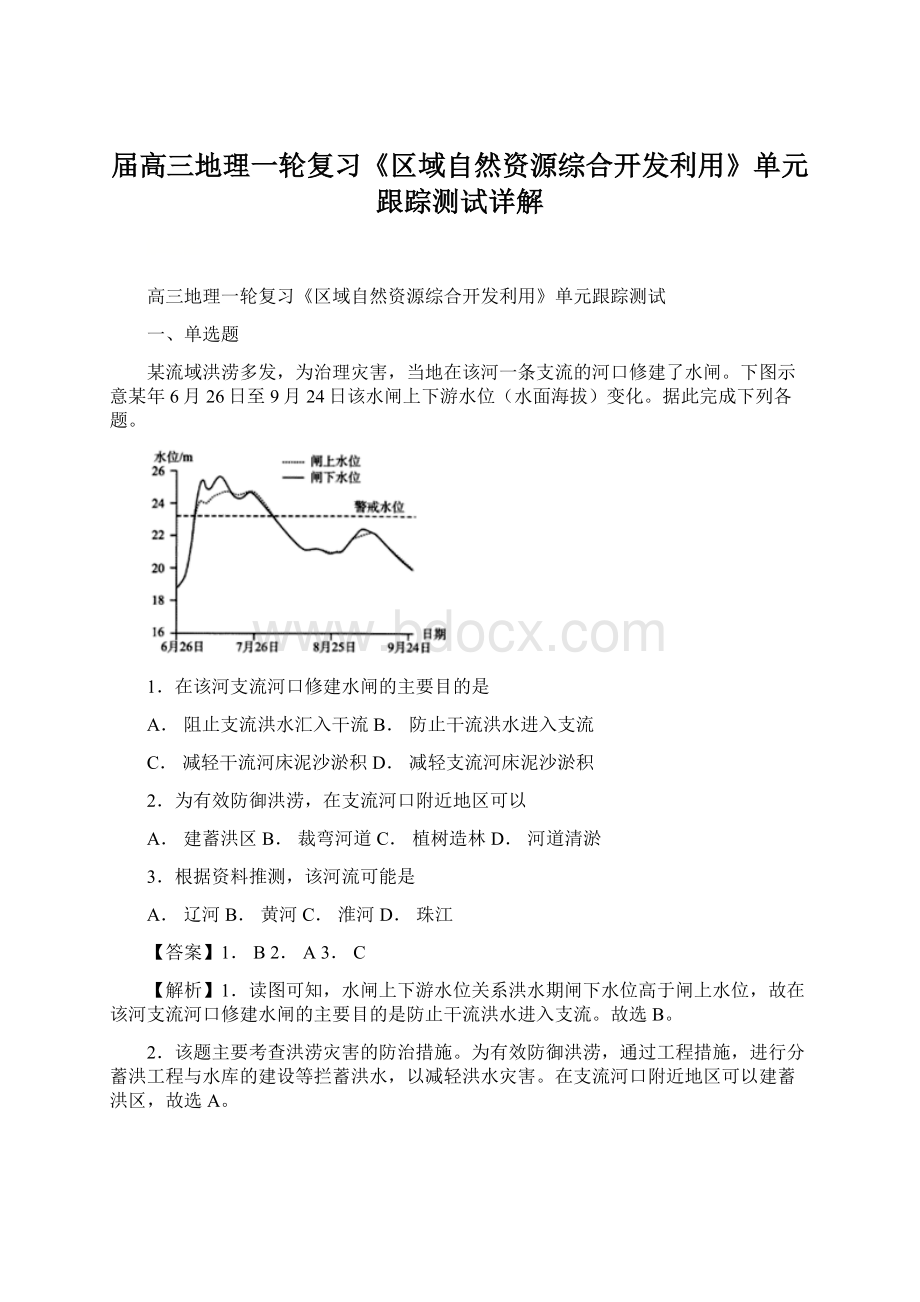 届高三地理一轮复习《区域自然资源综合开发利用》单元跟踪测试详解.docx