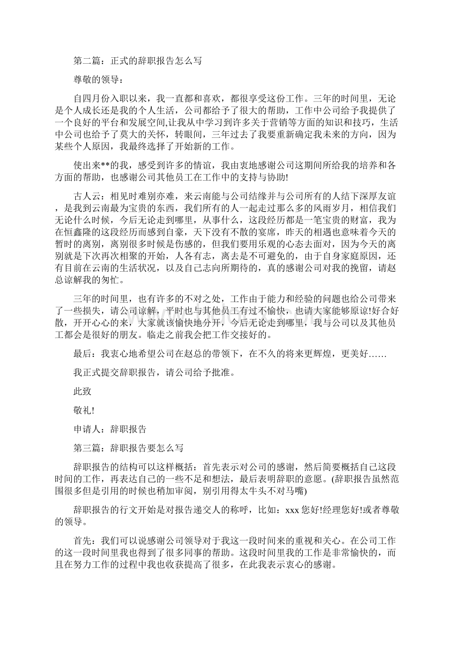 写辞职报告书的注意事项精选多篇文档格式.docx_第2页