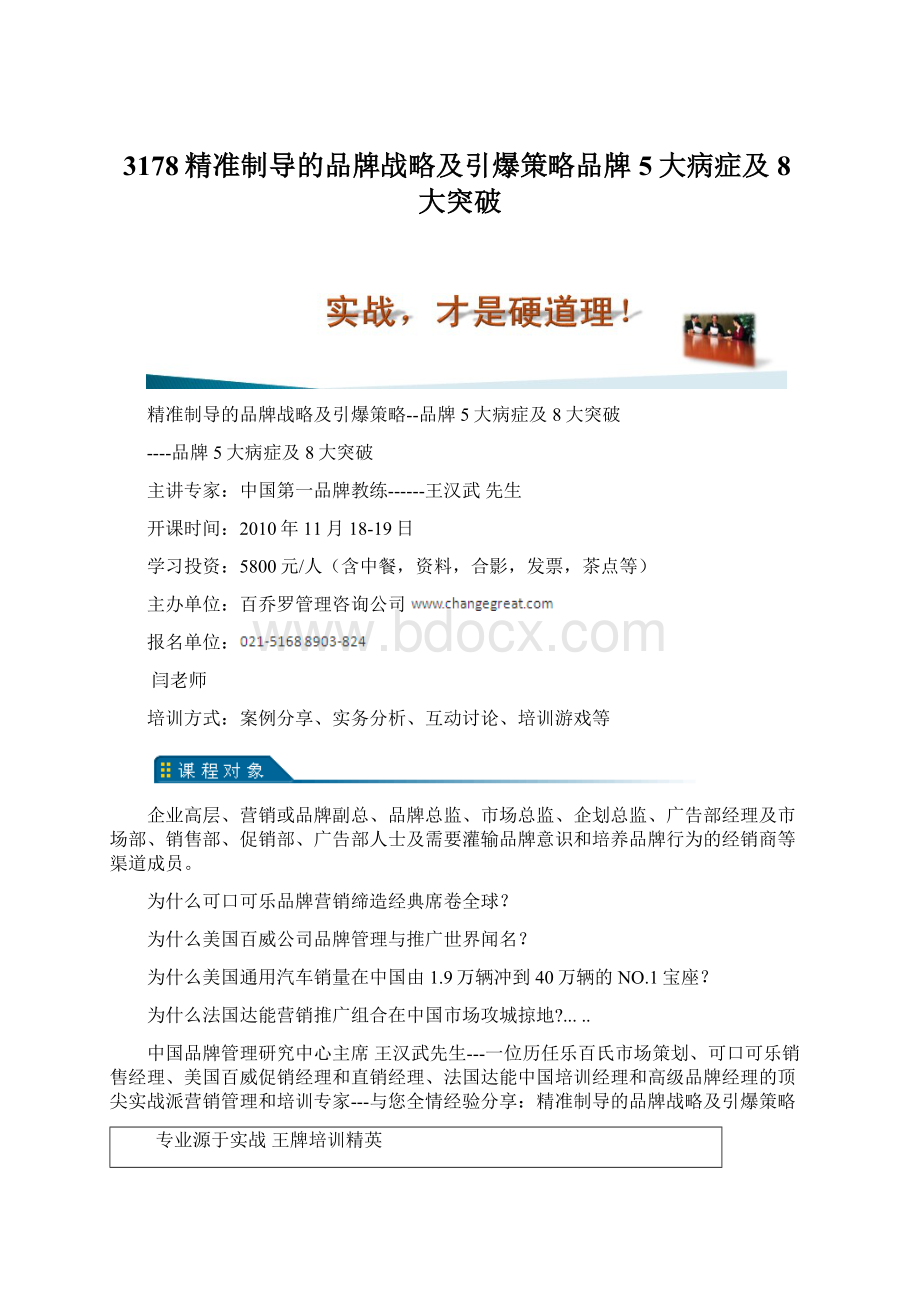 3178精准制导的品牌战略及引爆策略品牌5大病症及8大突破.docx_第1页