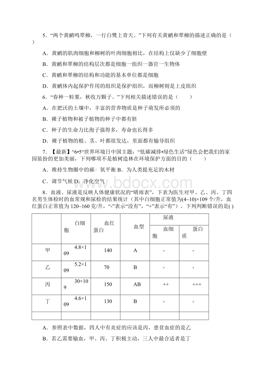 全国市级联考河南省许昌市禹州市中考模拟生物试题A卷.docx_第2页