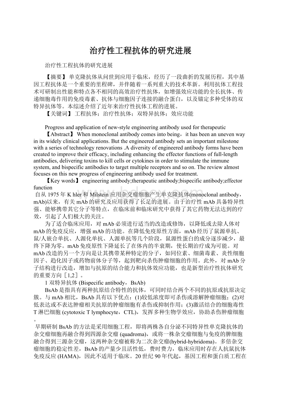 治疗性工程抗体的研究进展Word文档格式.docx_第1页