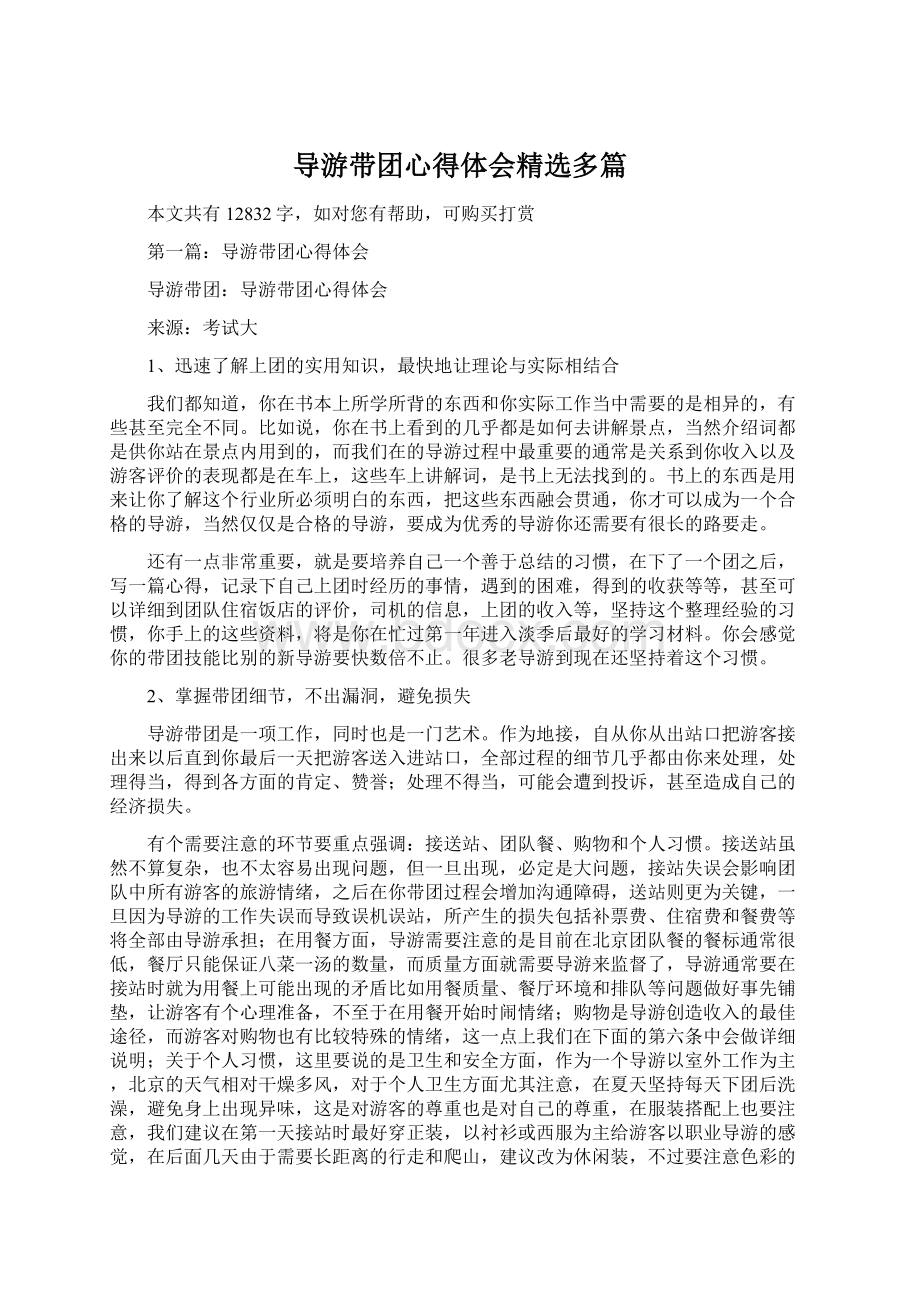 导游带团心得体会精选多篇文档格式.docx_第1页