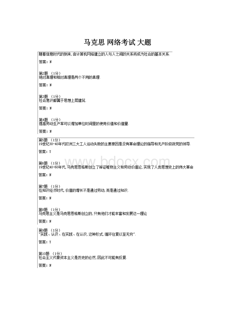 马克思 网络考试 大题Word格式.docx_第1页