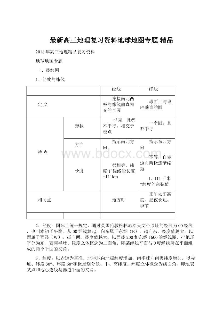 最新高三地理复习资料地球地图专题 精品文档格式.docx