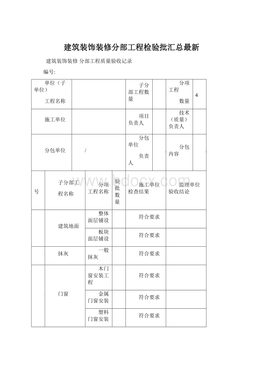 建筑装饰装修分部工程检验批汇总最新.docx