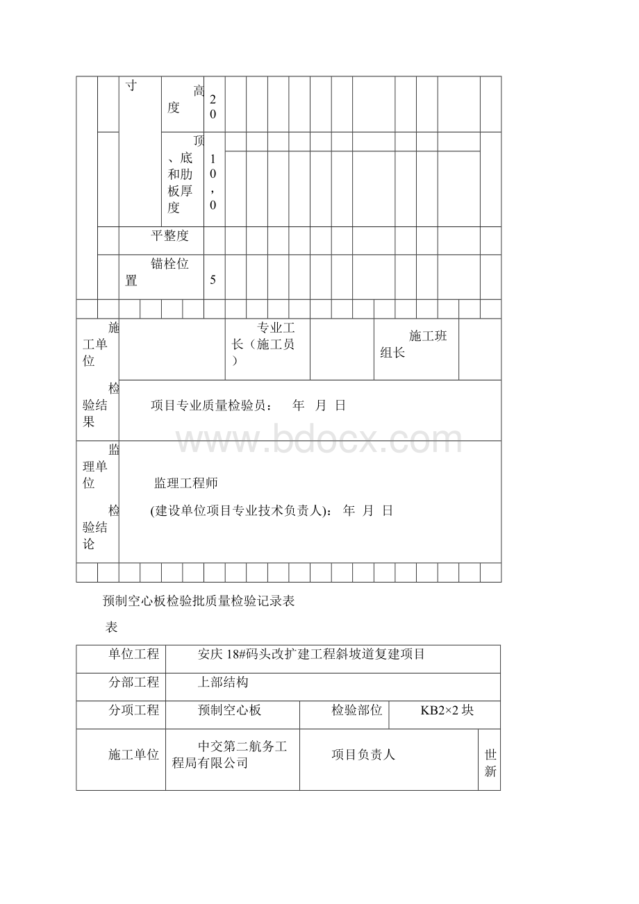 预制空心板检验批质量检验记录表Word格式.docx_第3页