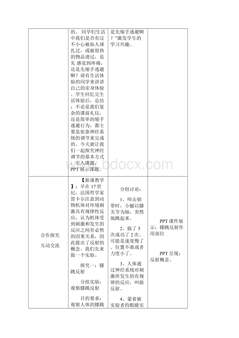 人教版七年级下册第六章第3节《神经调节的基本方式》教案Word文件下载.docx_第3页