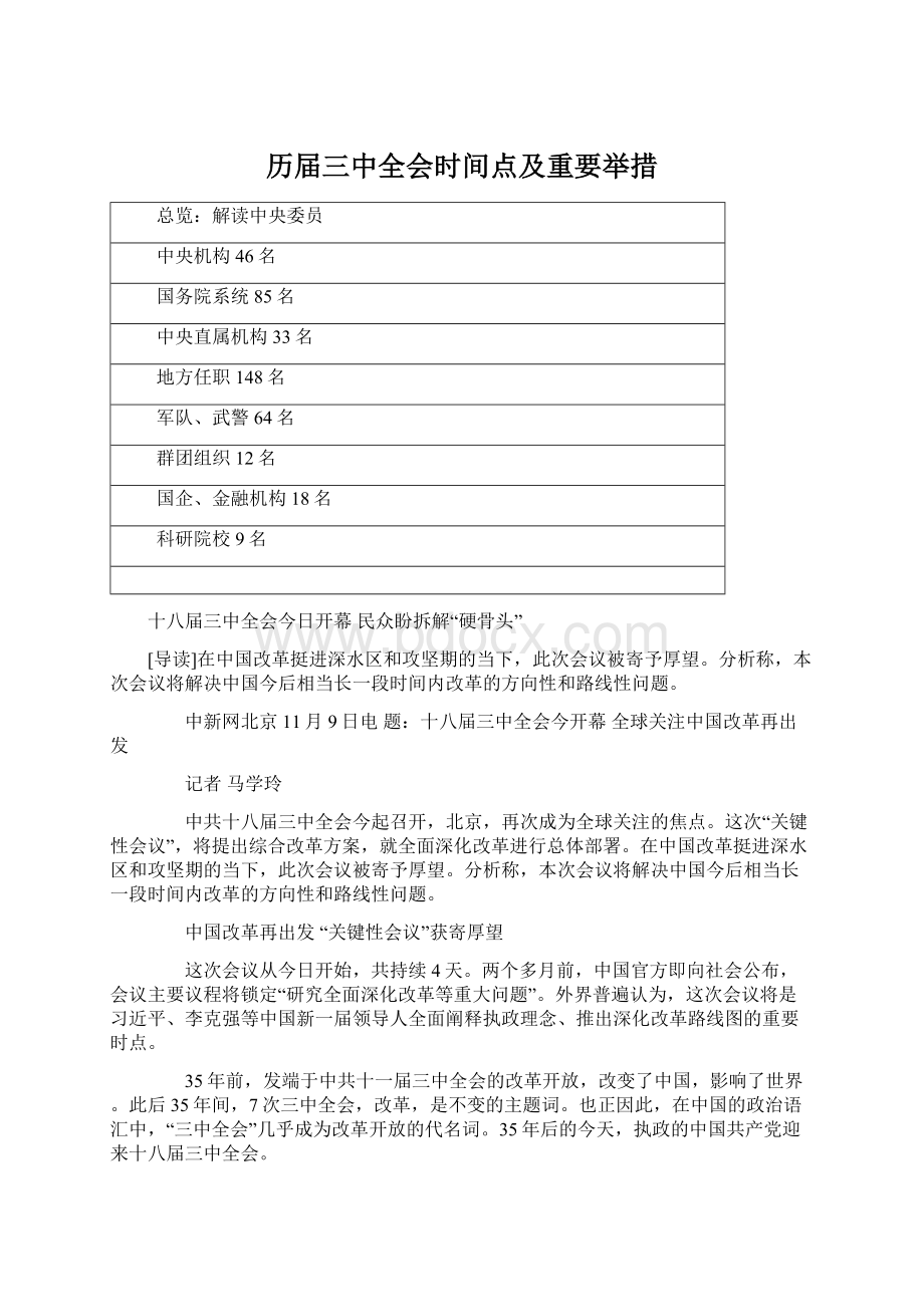 历届三中全会时间点及重要举措Word文档格式.docx