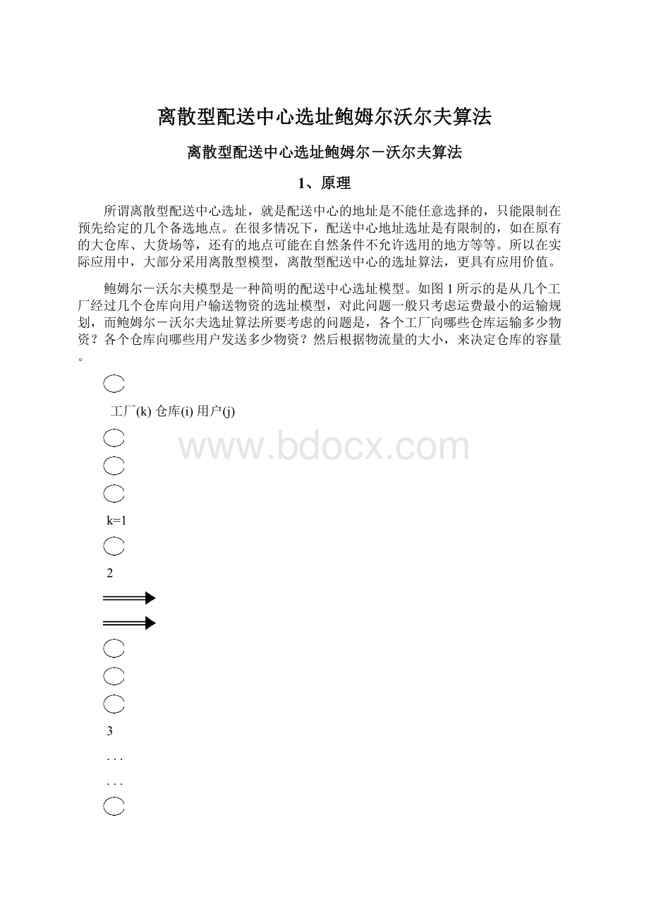 离散型配送中心选址鲍姆尔沃尔夫算法Word下载.docx