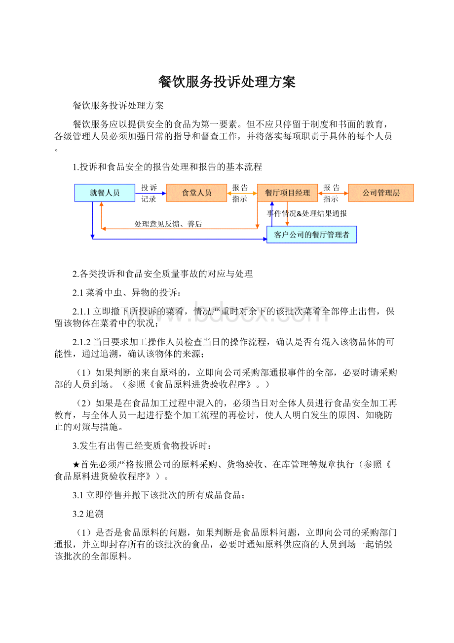 餐饮服务投诉处理方案Word文档下载推荐.docx_第1页