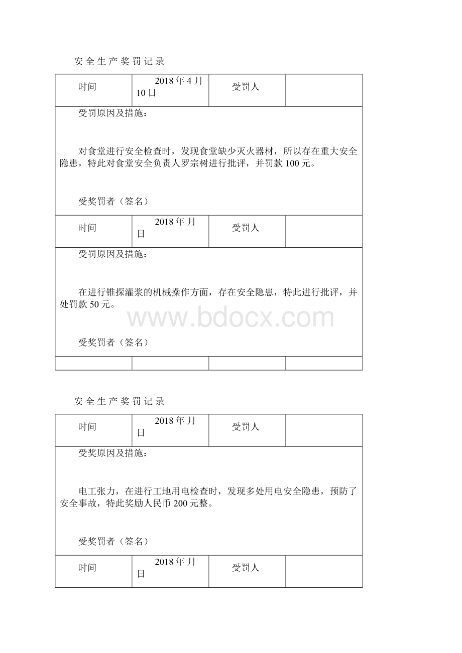 安全生产奖惩制度及记录.docx_第3页