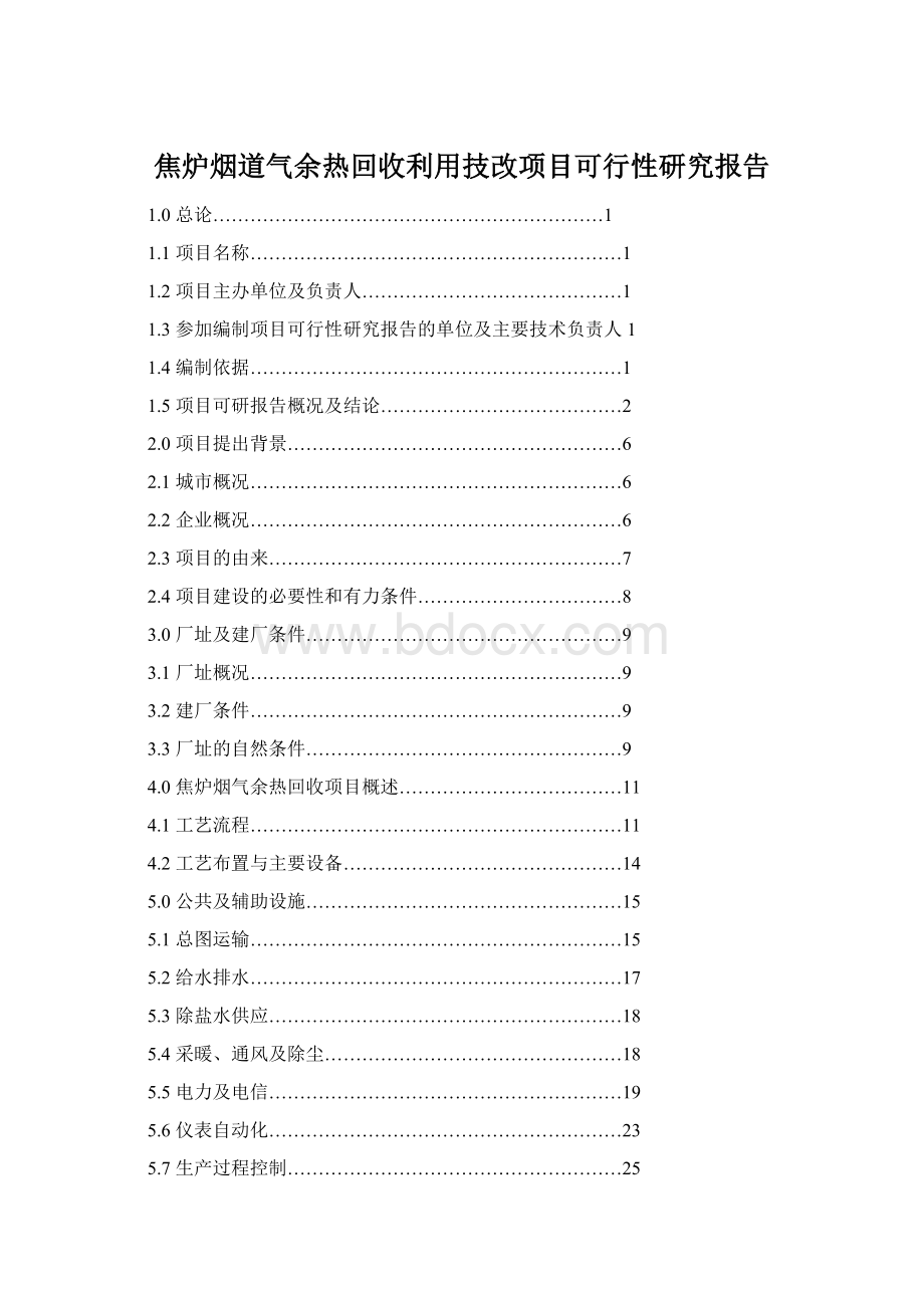 焦炉烟道气余热回收利用技改项目可行性研究报告.docx_第1页