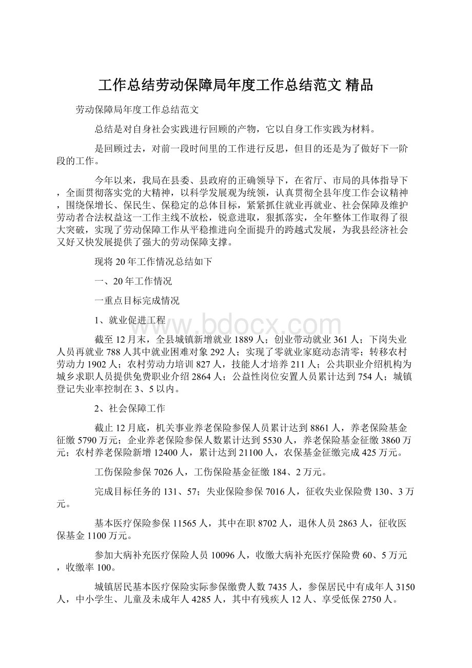 工作总结劳动保障局年度工作总结范文 精品Word文档下载推荐.docx