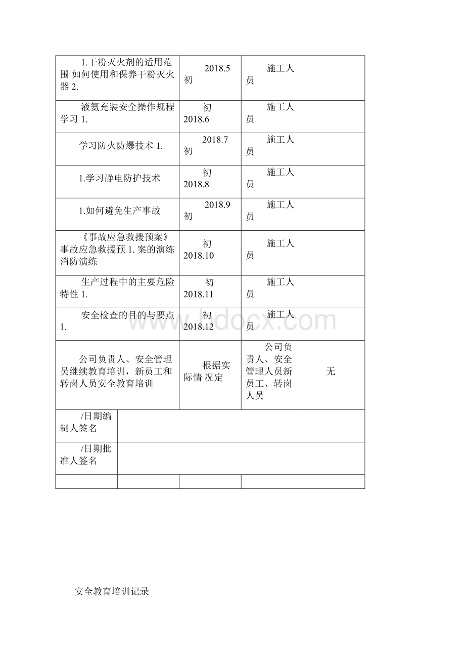 完整word版1安全培训教育计划与记录Word格式.docx_第2页