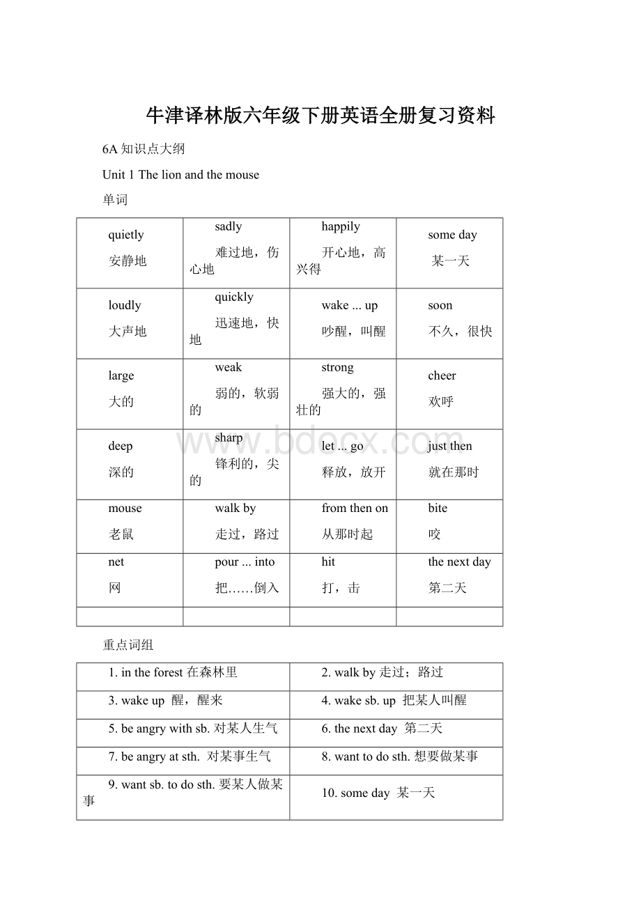 牛津译林版六年级下册英语全册复习资料.docx