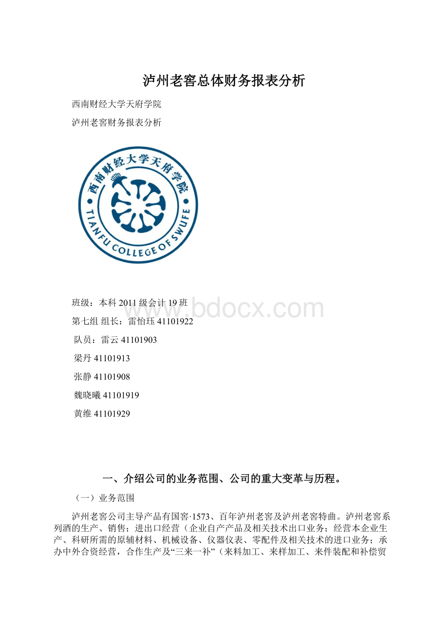 泸州老窖总体财务报表分析Word格式文档下载.docx