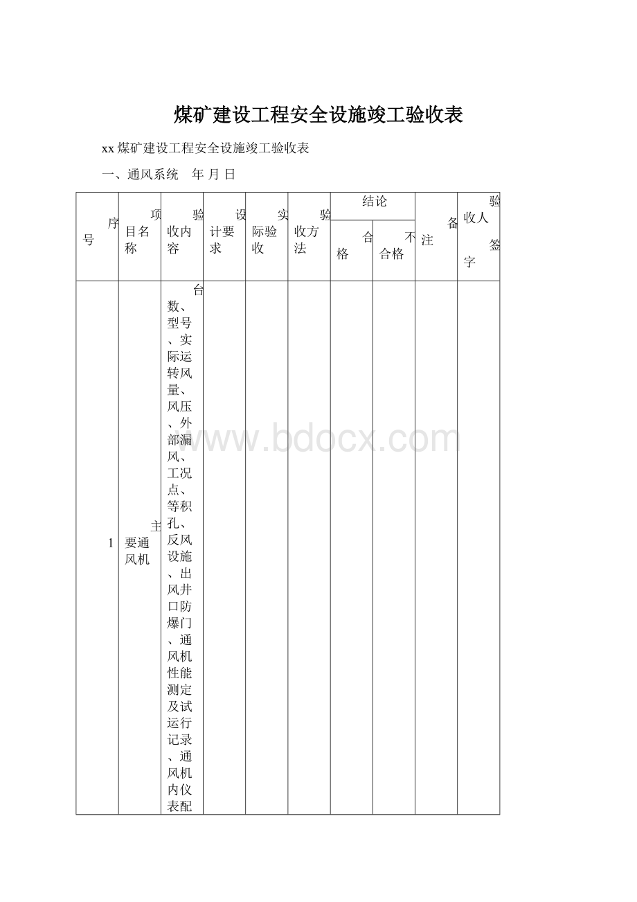 煤矿建设工程安全设施竣工验收表Word格式文档下载.docx_第1页