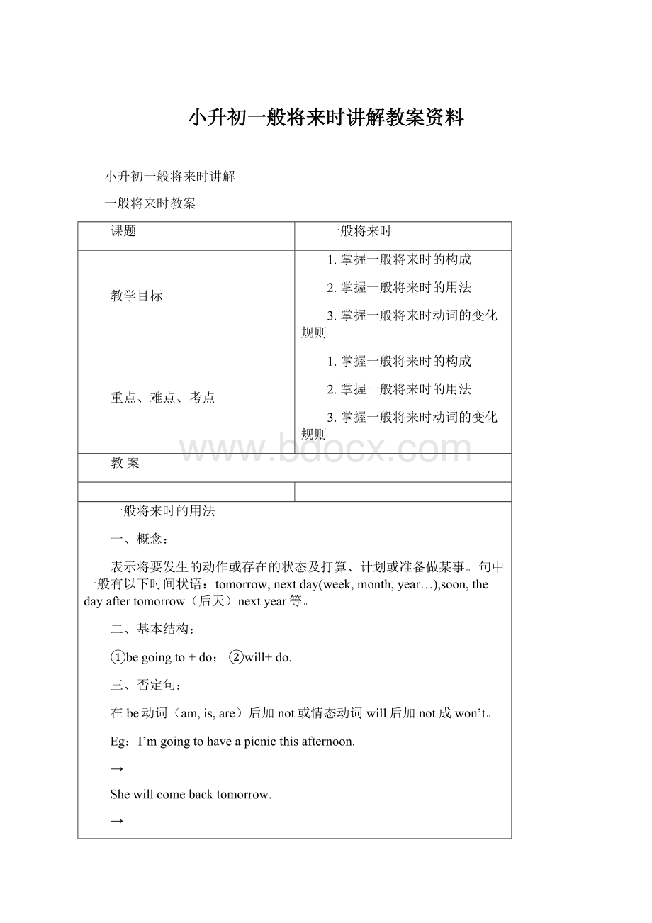 小升初一般将来时讲解教案资料.docx_第1页