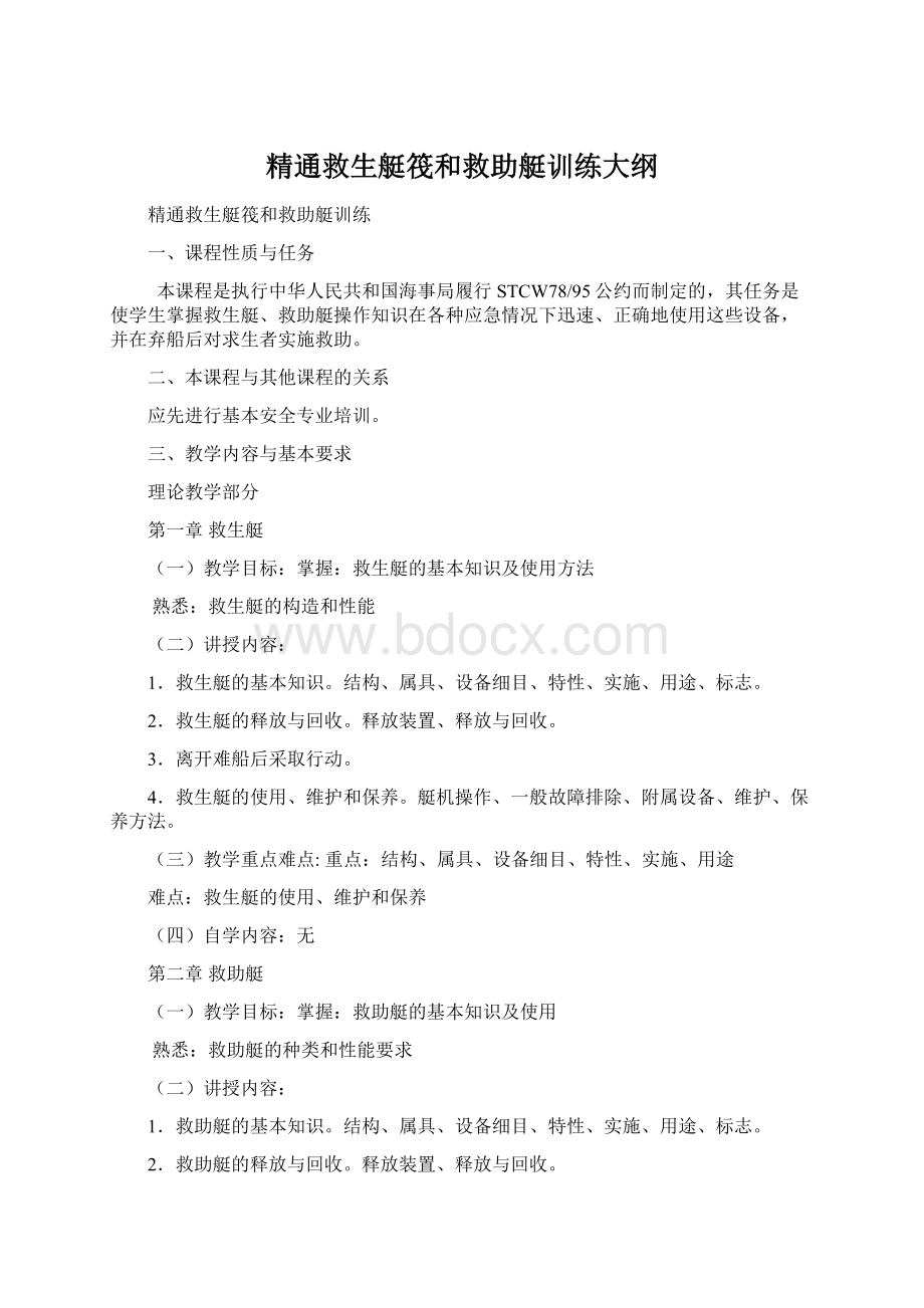 精通救生艇筏和救助艇训练大纲Word文档格式.docx