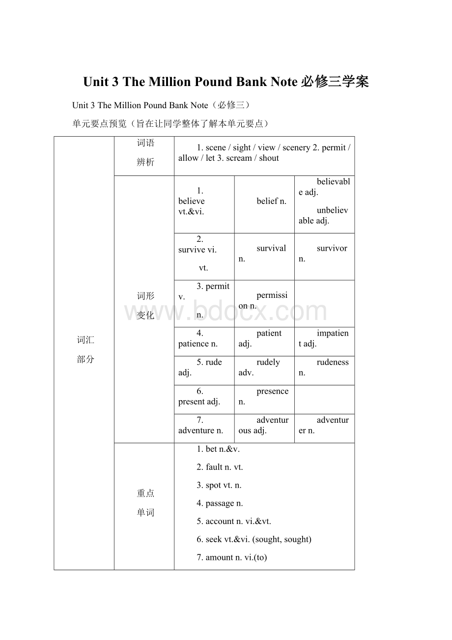 Unit 3The Million Pound Bank Note必修三学案Word文档格式.docx_第1页