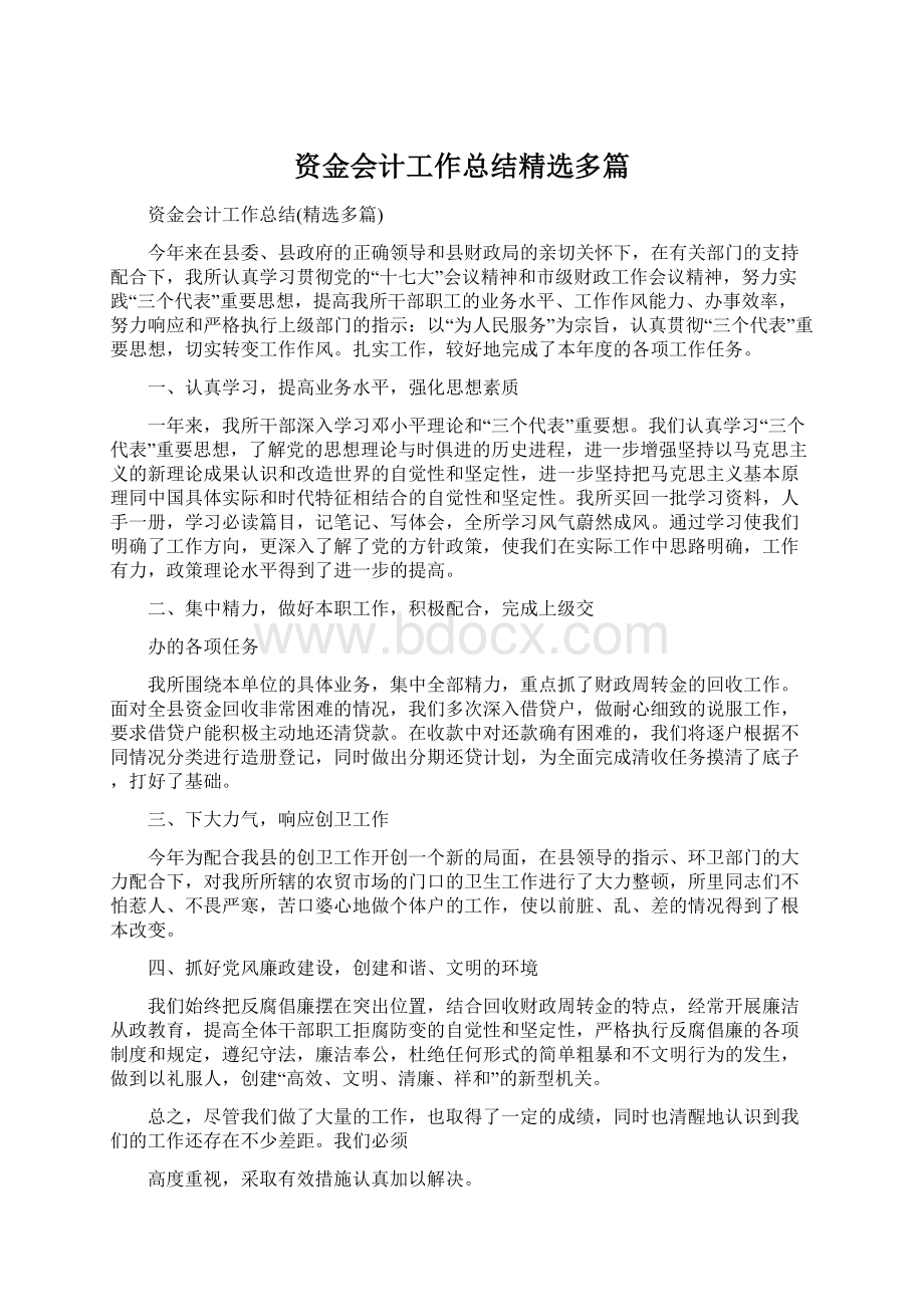 资金会计工作总结精选多篇.docx