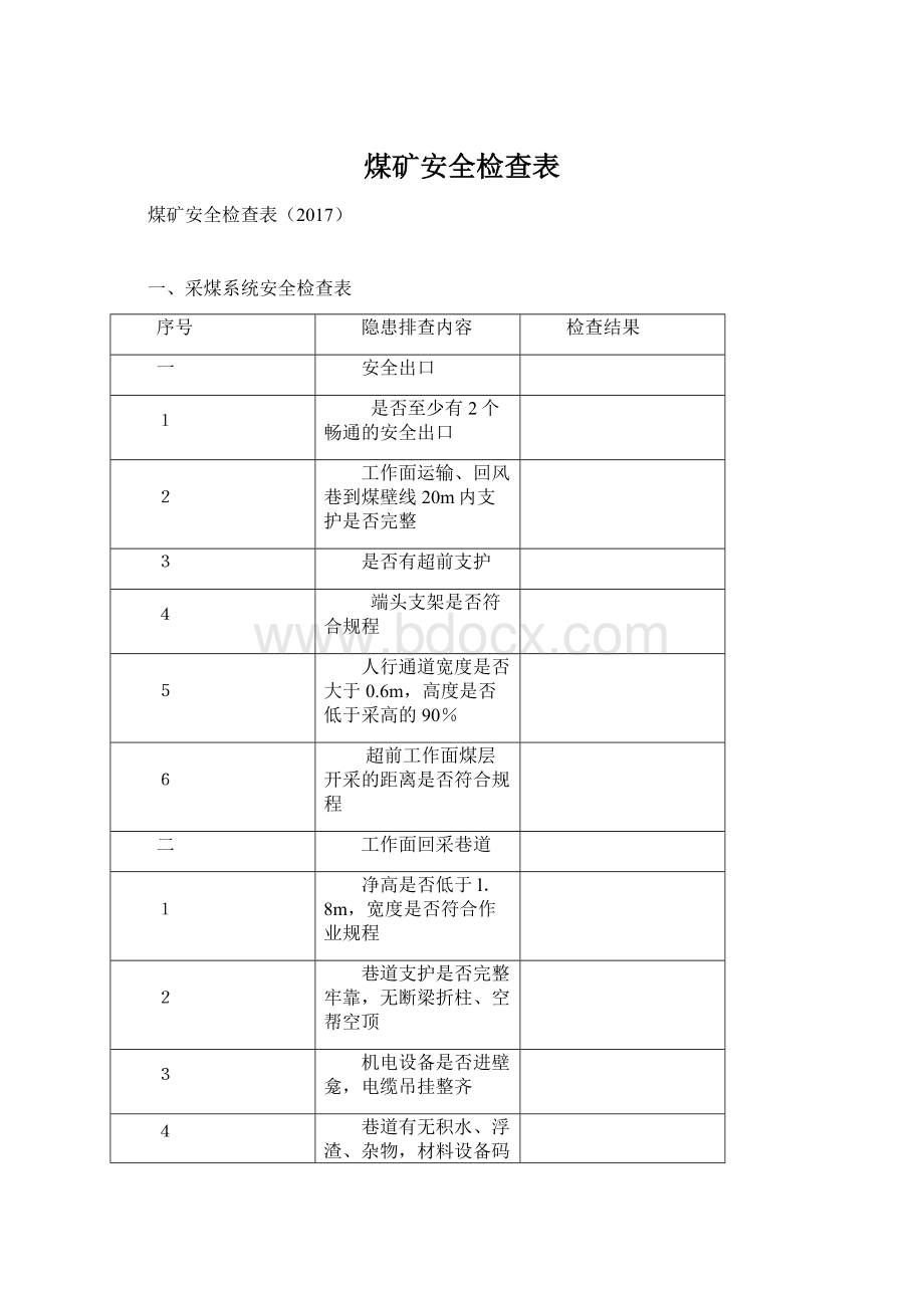 煤矿安全检查表Word文档格式.docx_第1页