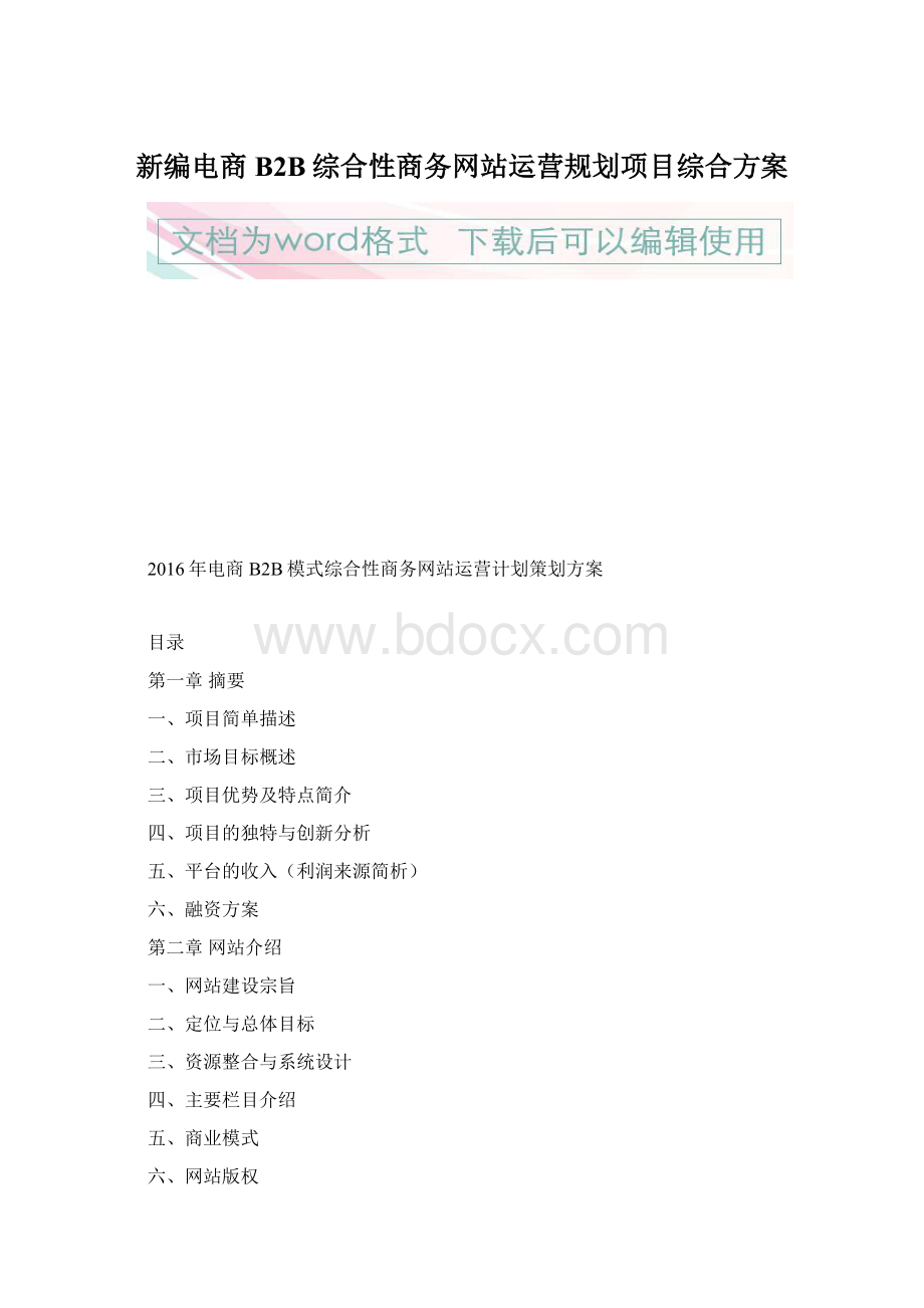 新编电商B2B综合性商务网站运营规划项目综合方案Word格式文档下载.docx