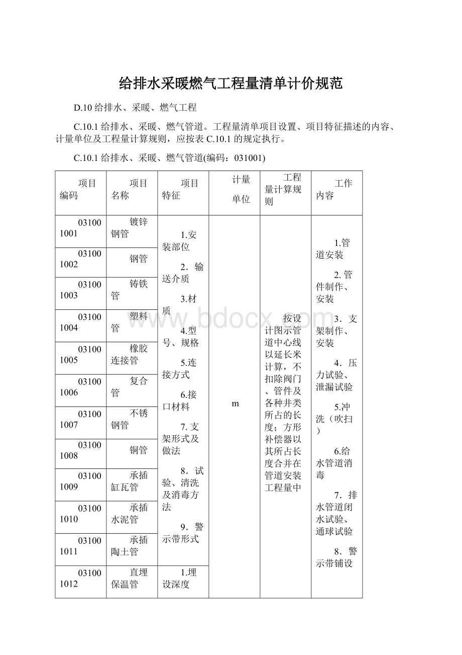 给排水采暖燃气工程量清单计价规范.docx