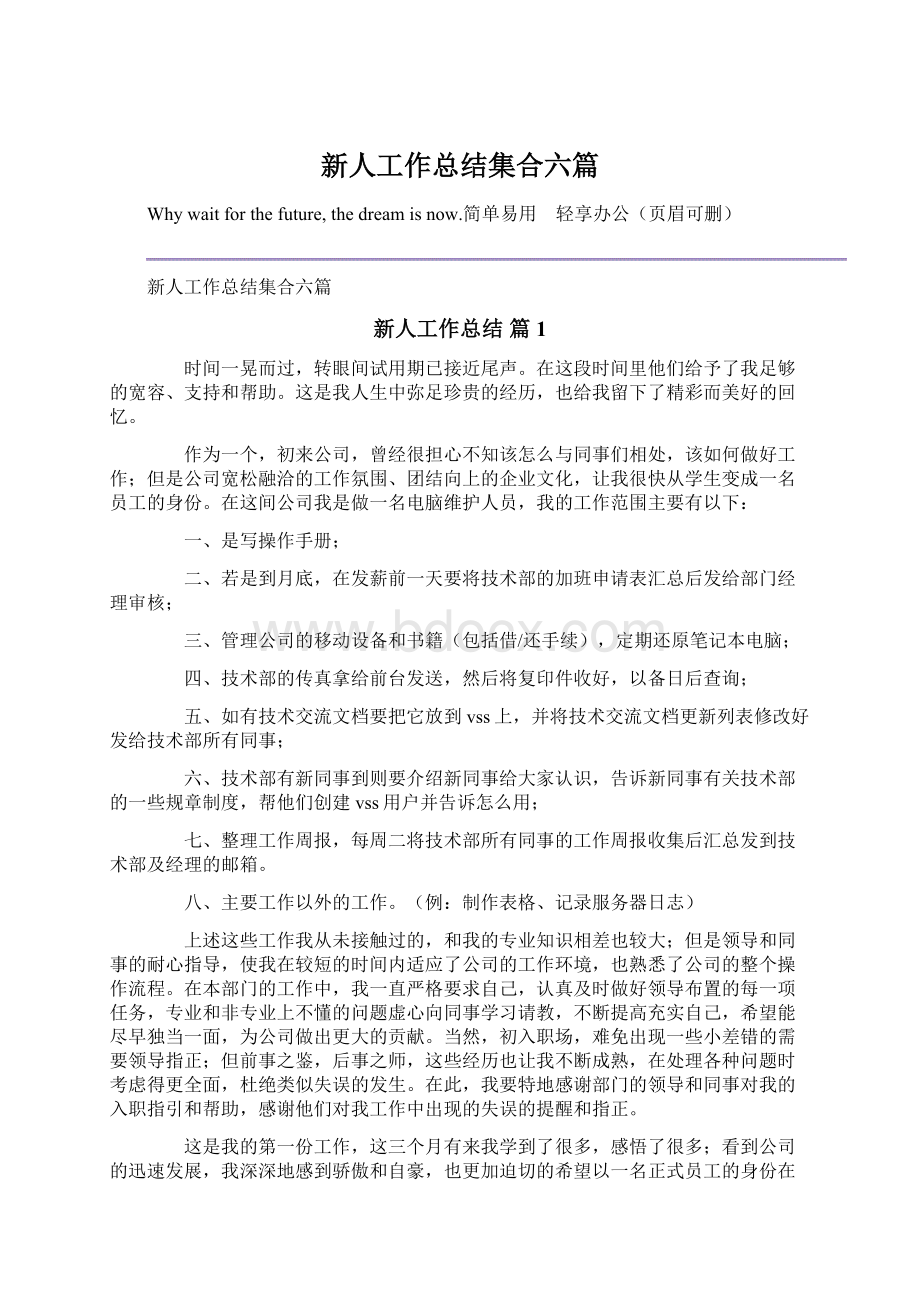 新人工作总结集合六篇.docx