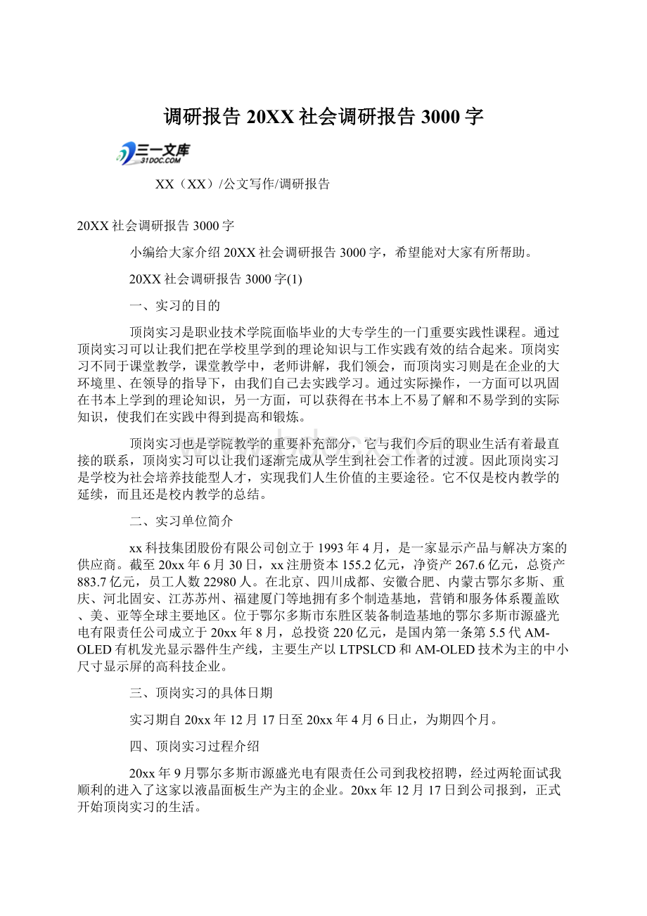 调研报告20XX社会调研报告3000字Word格式文档下载.docx_第1页