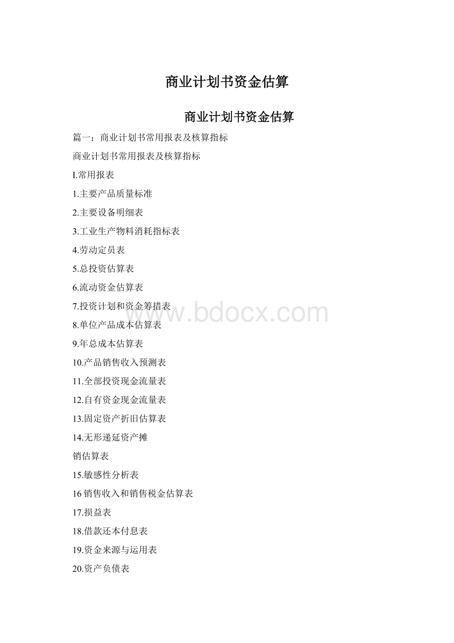 商业计划书资金估算Word格式文档下载.docx