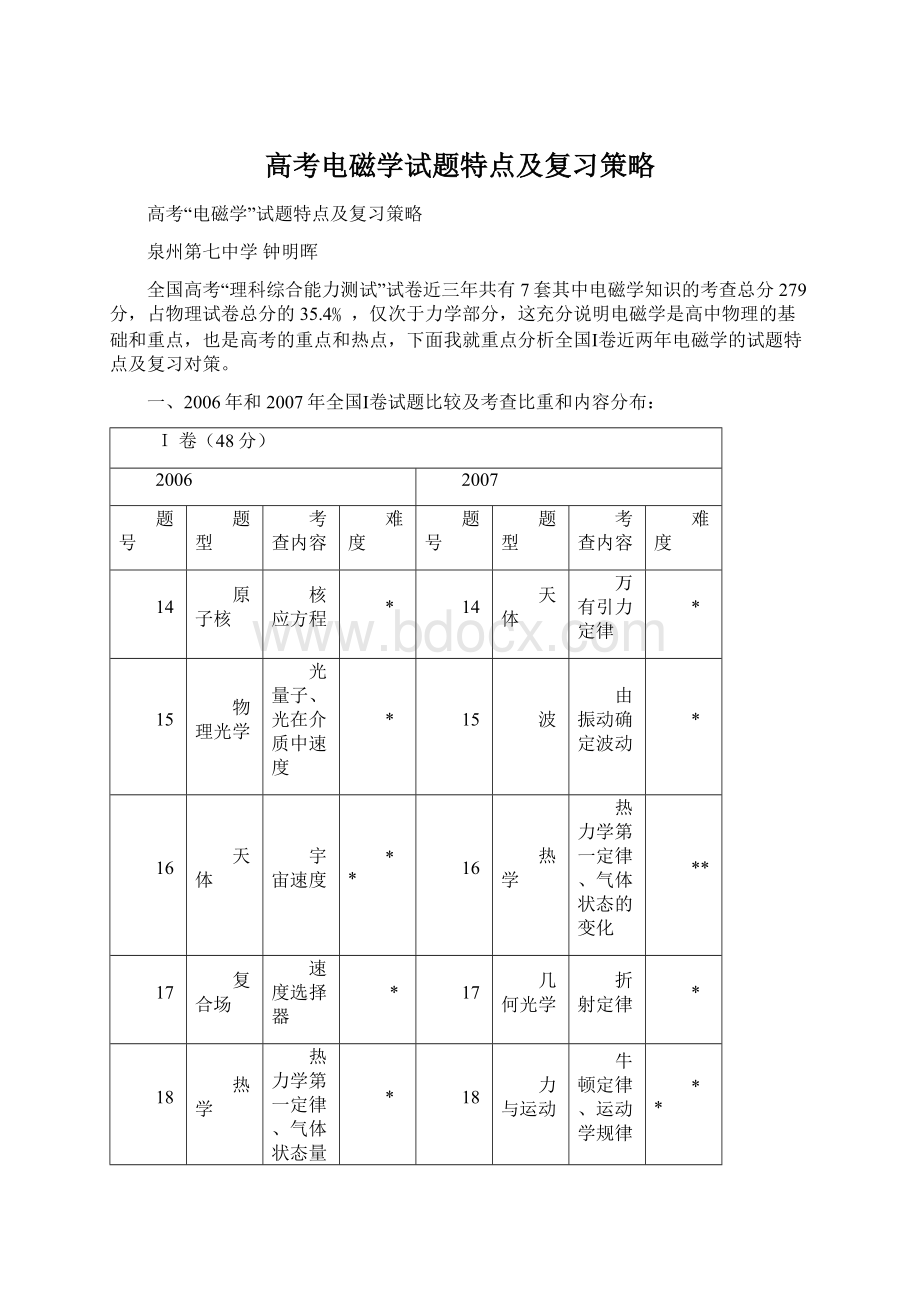 高考电磁学试题特点及复习策略文档格式.docx