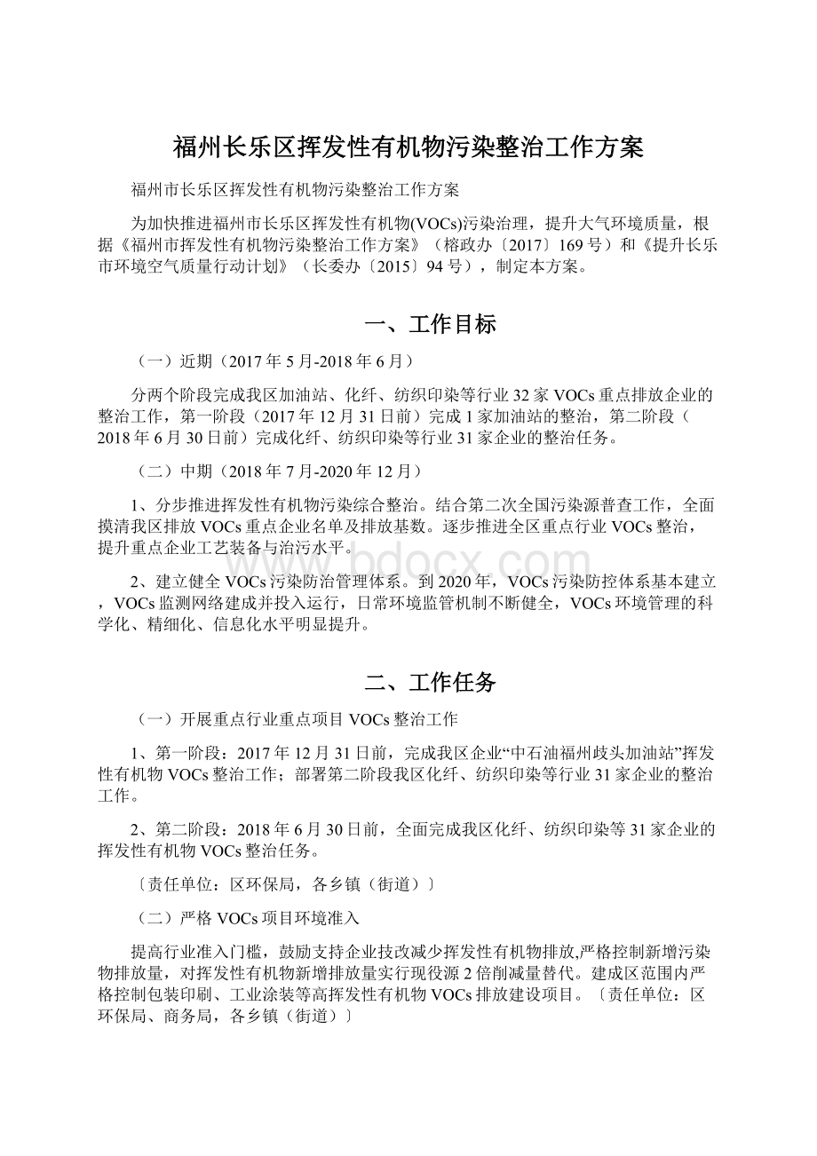 福州长乐区挥发性有机物污染整治工作方案.docx