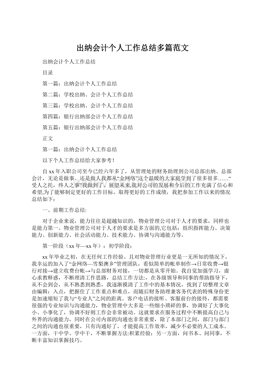 出纳会计个人工作总结多篇范文Word格式文档下载.docx