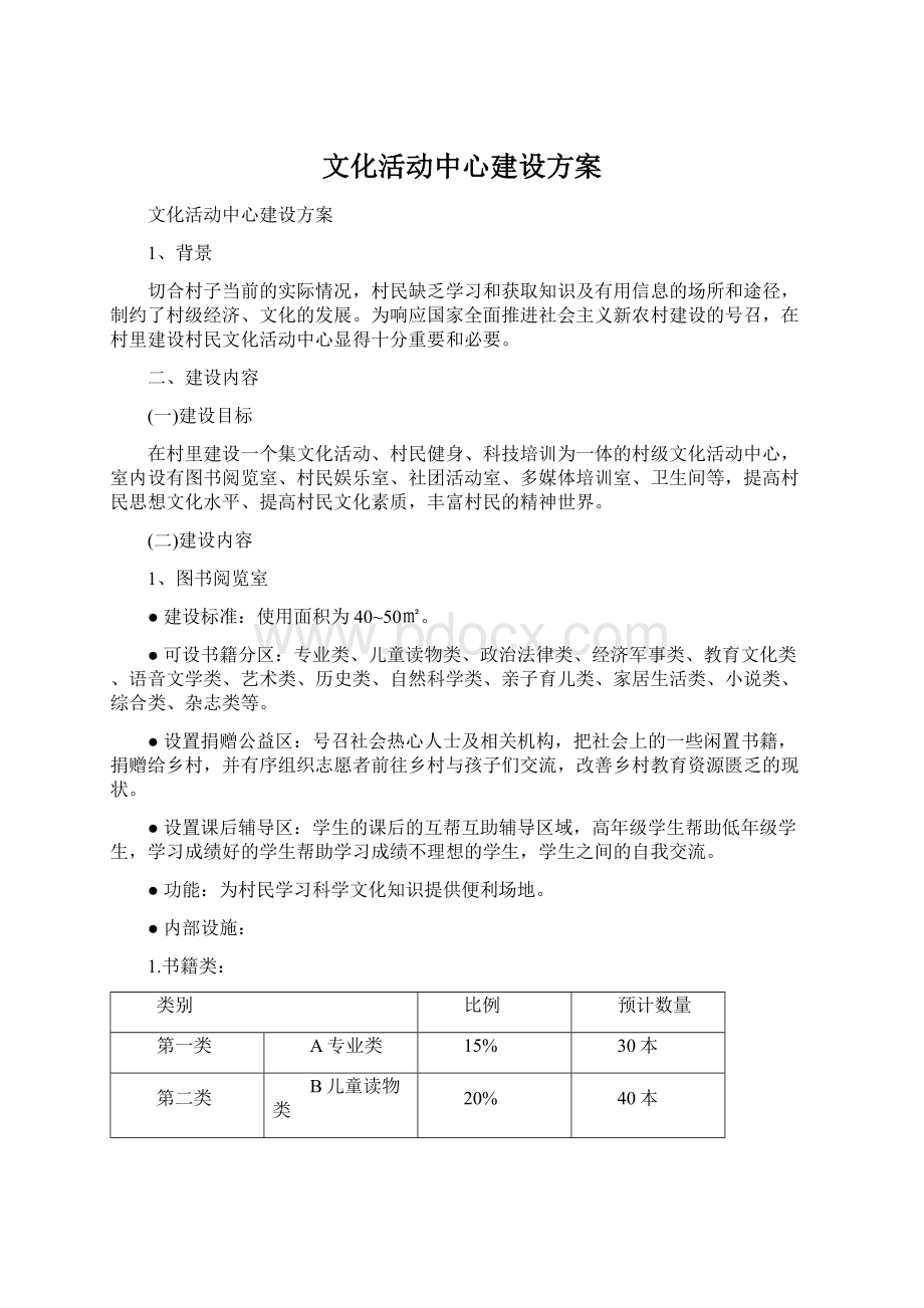 文化活动中心建设方案Word文档下载推荐.docx