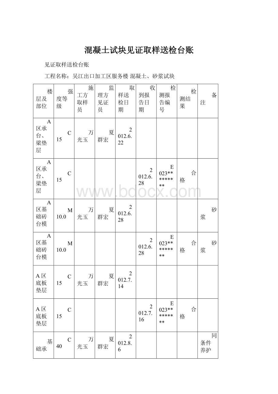 混凝土试块见证取样送检台账.docx