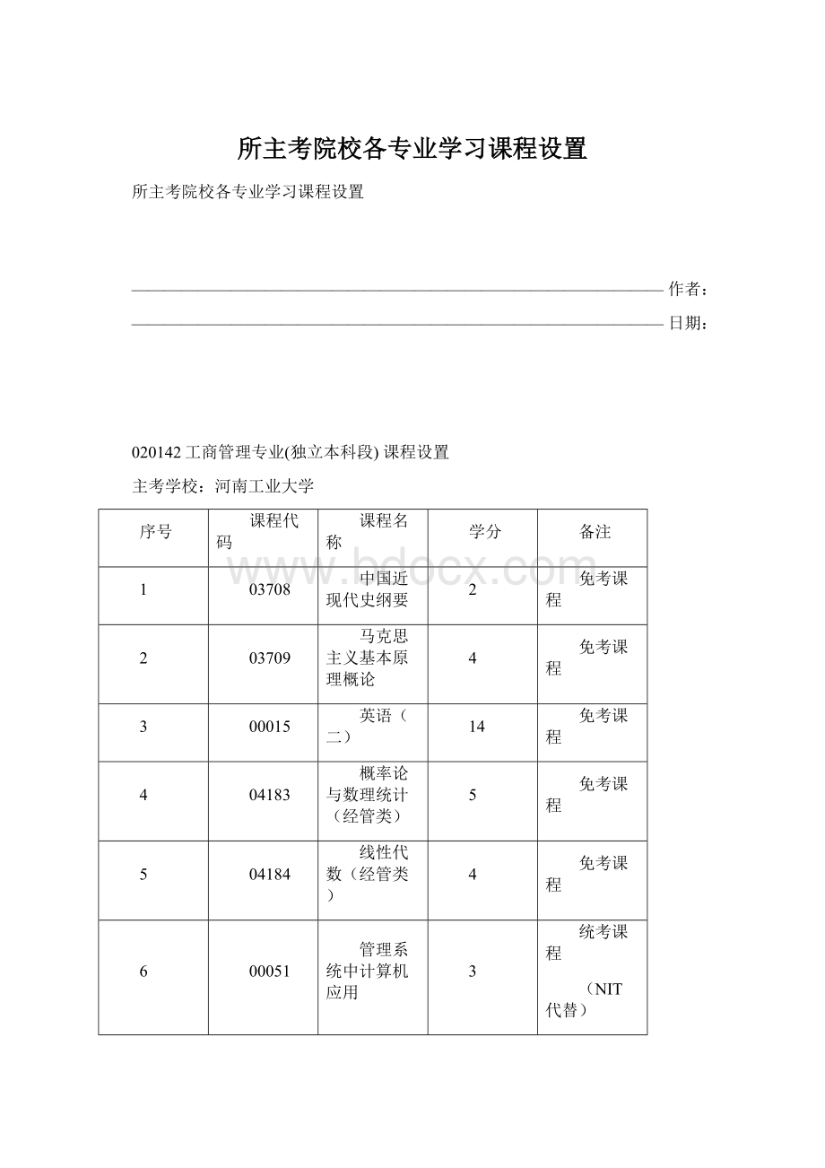 所主考院校各专业学习课程设置.docx_第1页