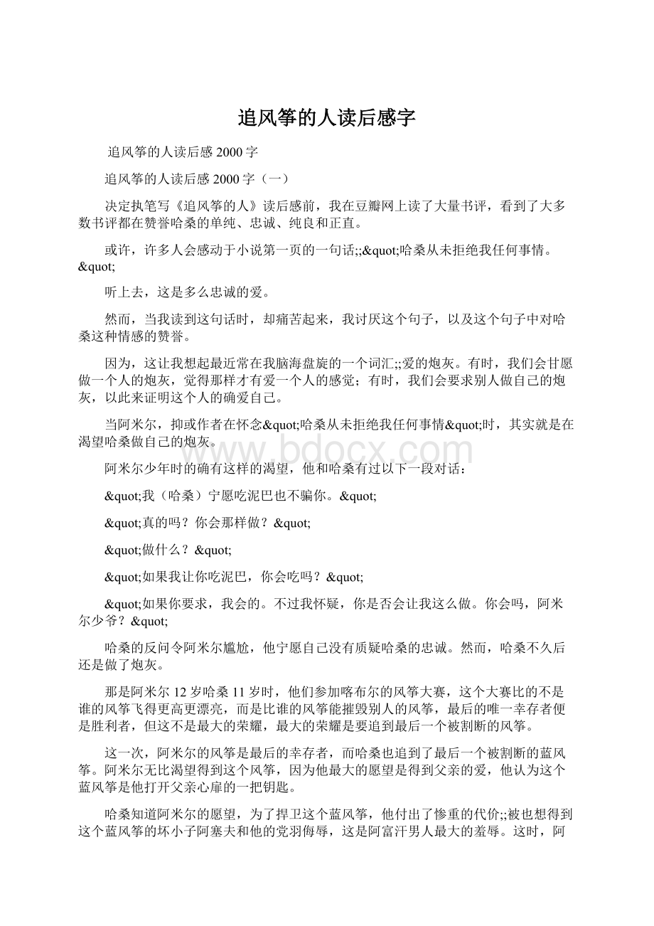 追风筝的人读后感字Word格式.docx