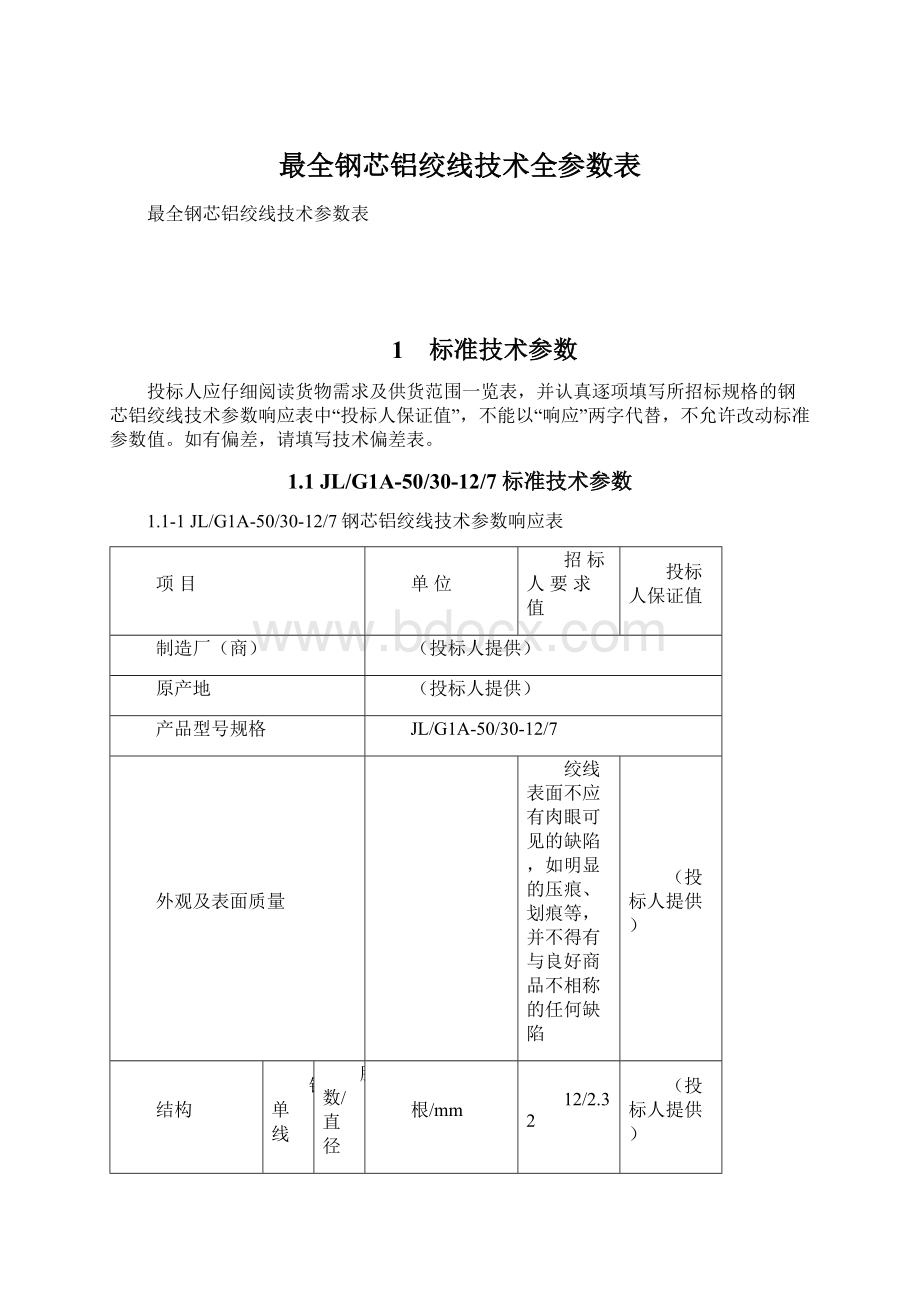 最全钢芯铝绞线技术全参数表.docx